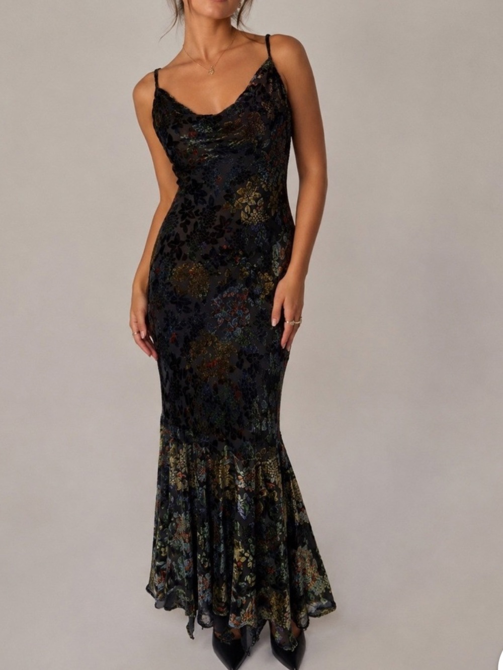 Newport News Vintage 90s Maxi Dress Burnout Cowl Mermaid Fairy Whimsigoth Grunge